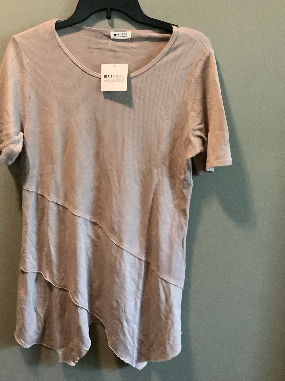 LA Made Taupe Asymmetrical Short Sleeve Tee